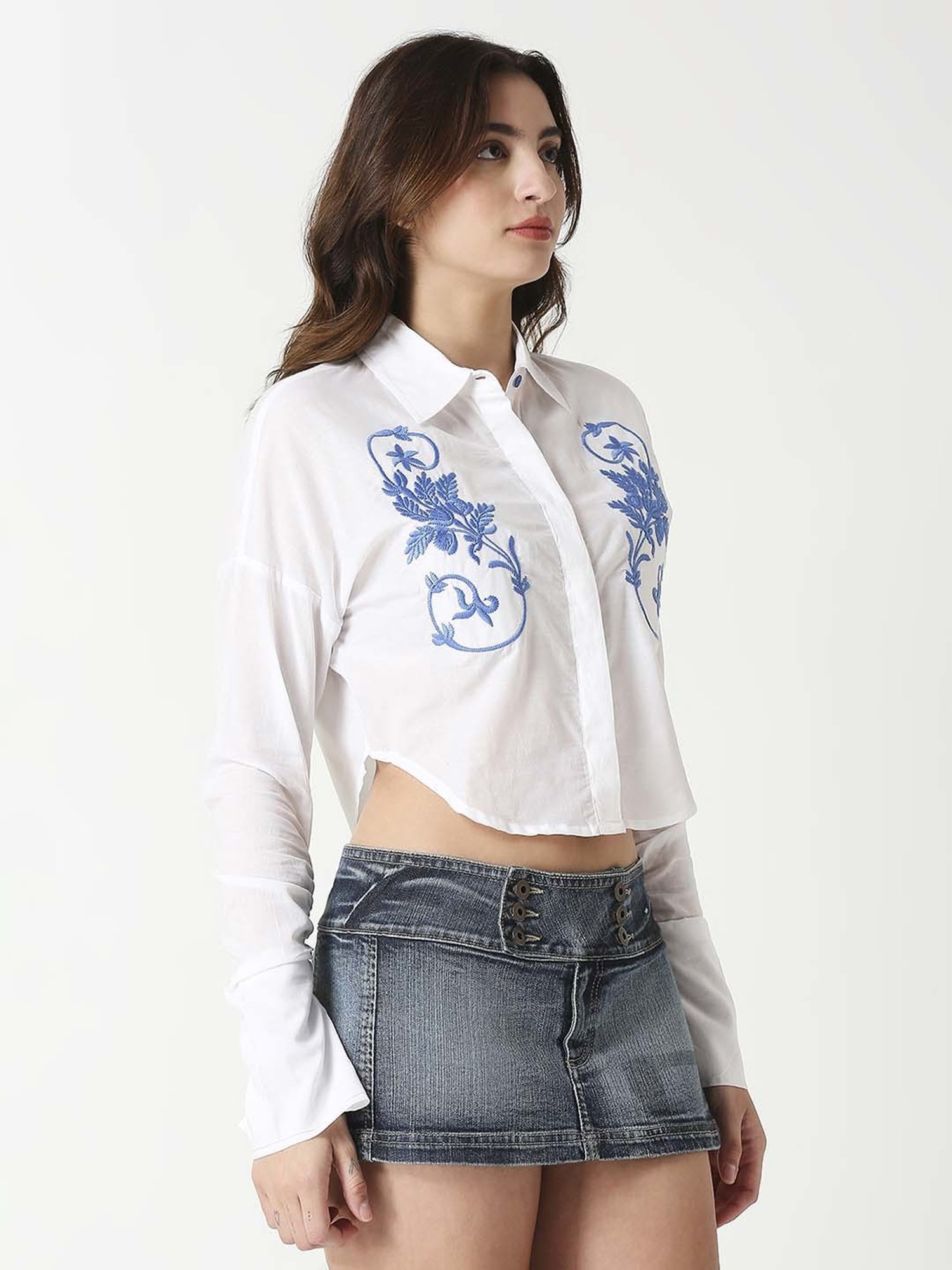 Remanika White Cotton Embroidered Shirt
