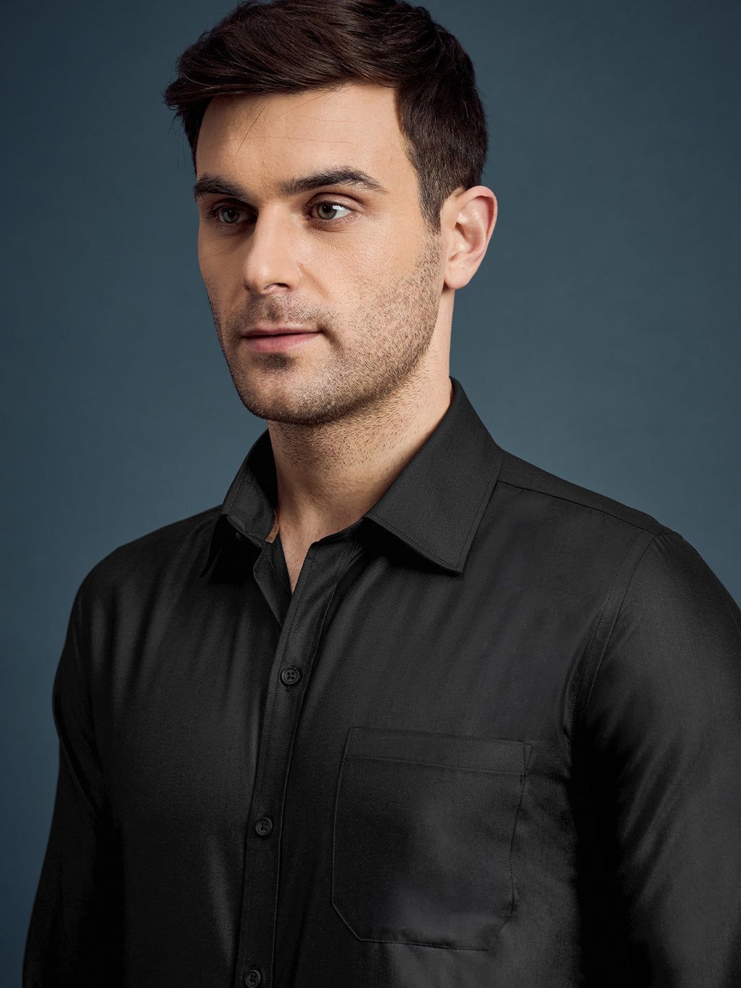 Louis Stitch Black Cotton Slim Fit Shirt