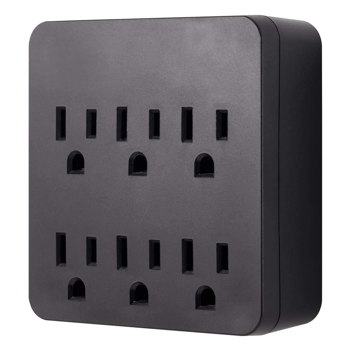 GE Pro Surge Protector with 6 Outlets, Wall Charger, Charging Station, 1020 Joules Protection Rating, Automatic Shutdown, Sleek Design, Black, 45821