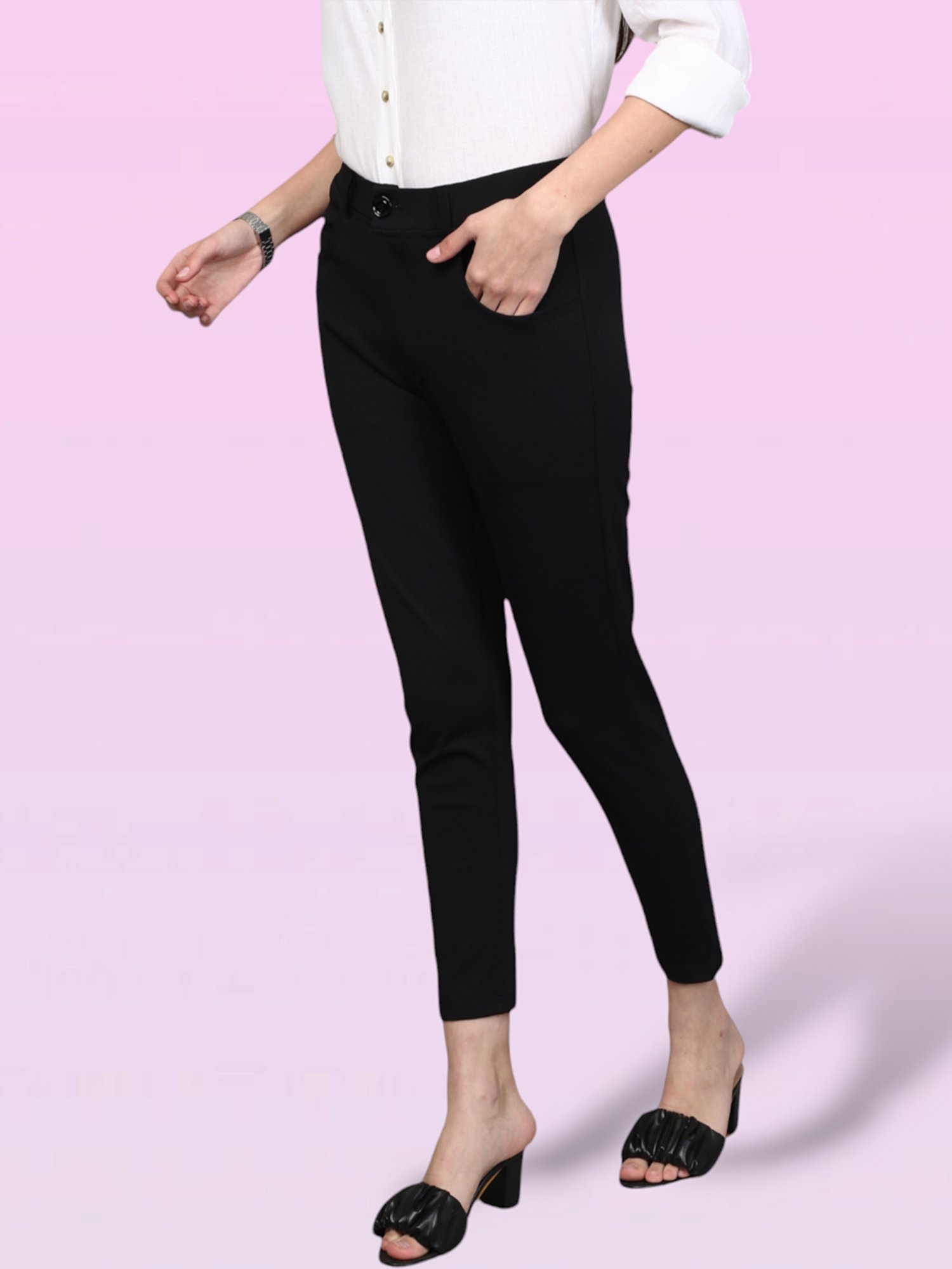 FITHUB Black Slim Fit High Rise Trousers