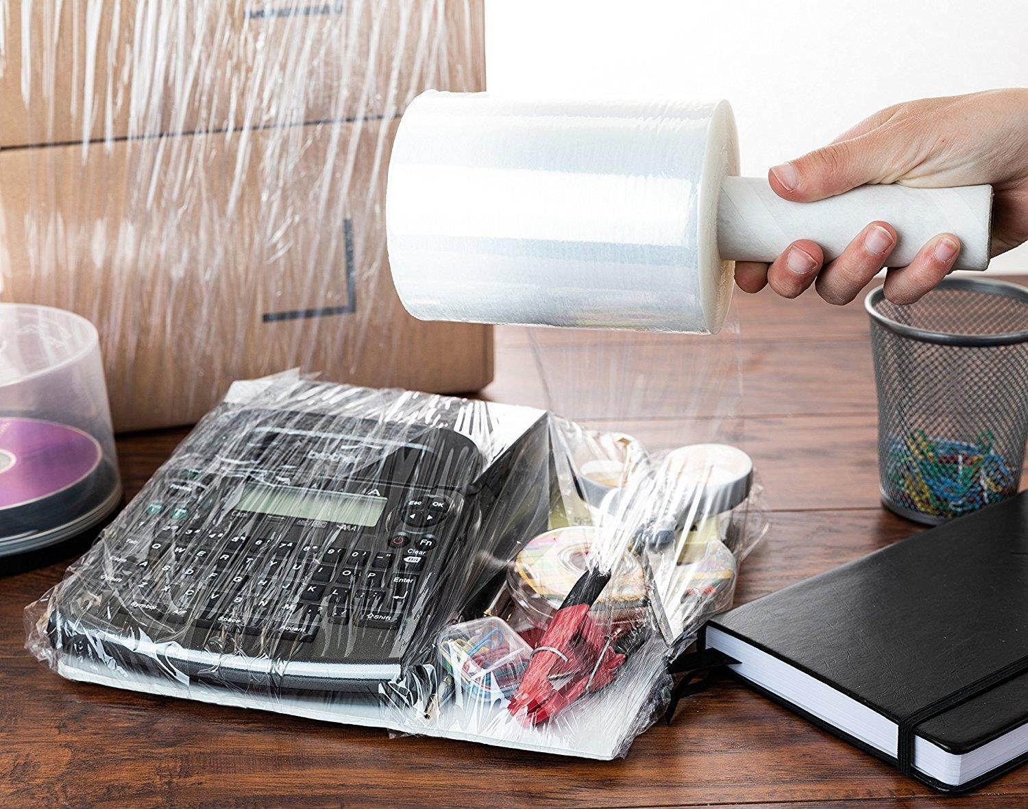 (5 ROLLS) Stretch Wrap, 5-in x 1000-ft, Heavy-Duty 80-Gauge Clear Film, Built-in Handle, BPA-FREE