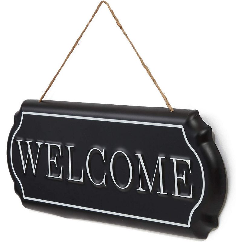Home Wall Docor, Iron Welcome Sign with Hemp Rope (15.5 x 6 Inches)