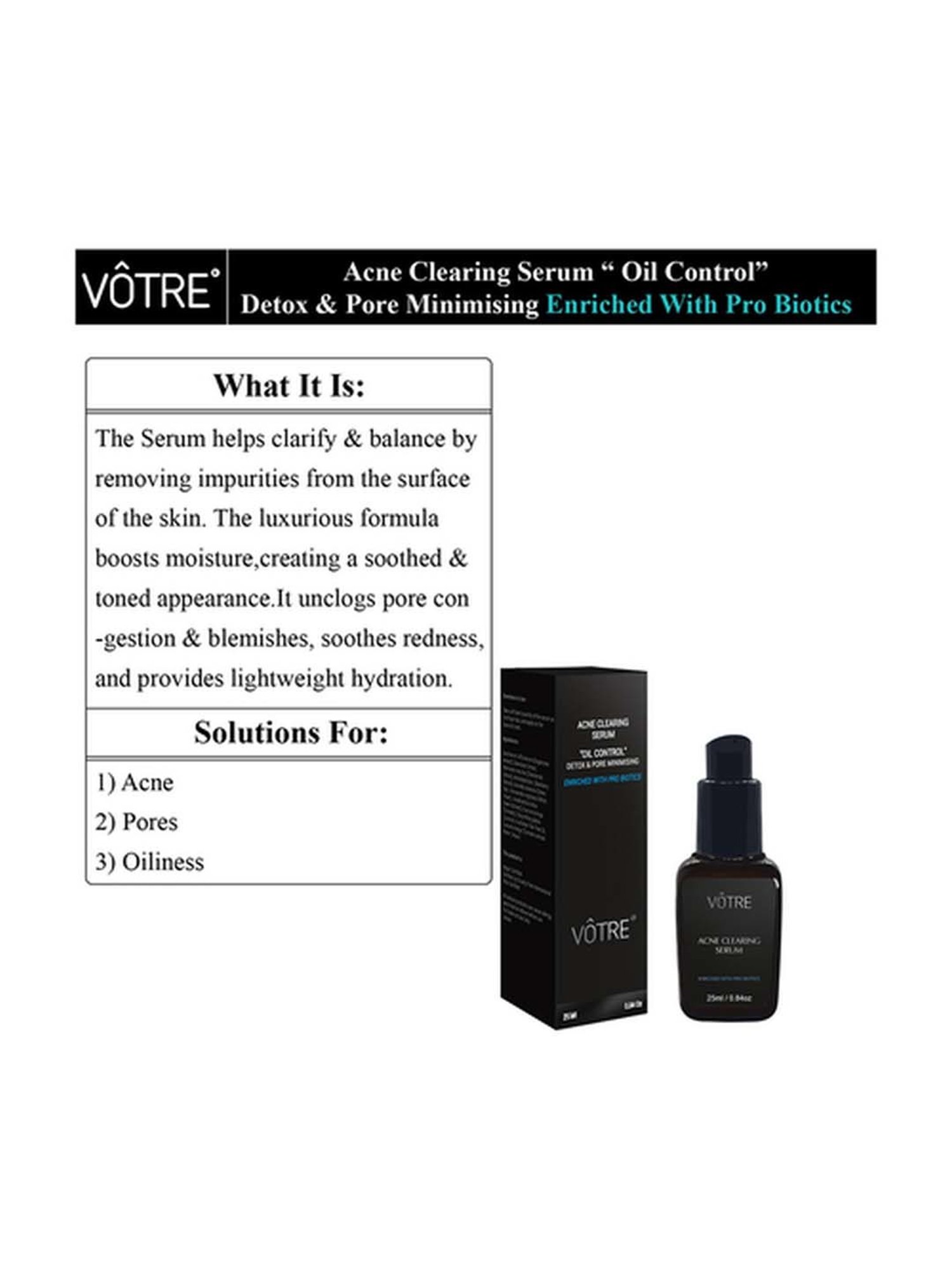 Votre Acne Clearing Serum Enriched With Pro Biotics - 25 ml