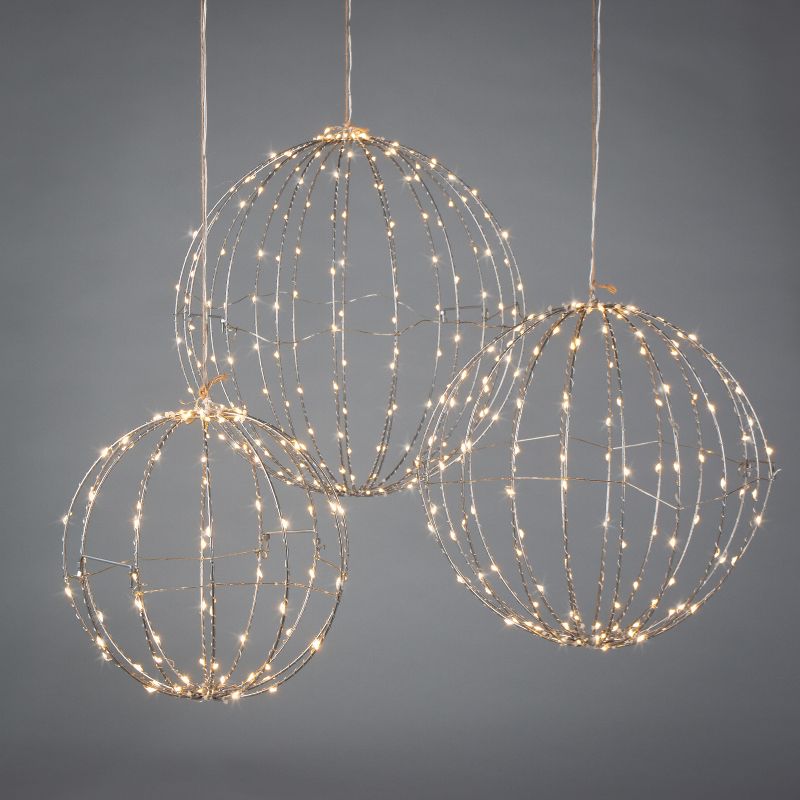 Everlasting Glow Set of 3 Electric Lighted Silver Spheres