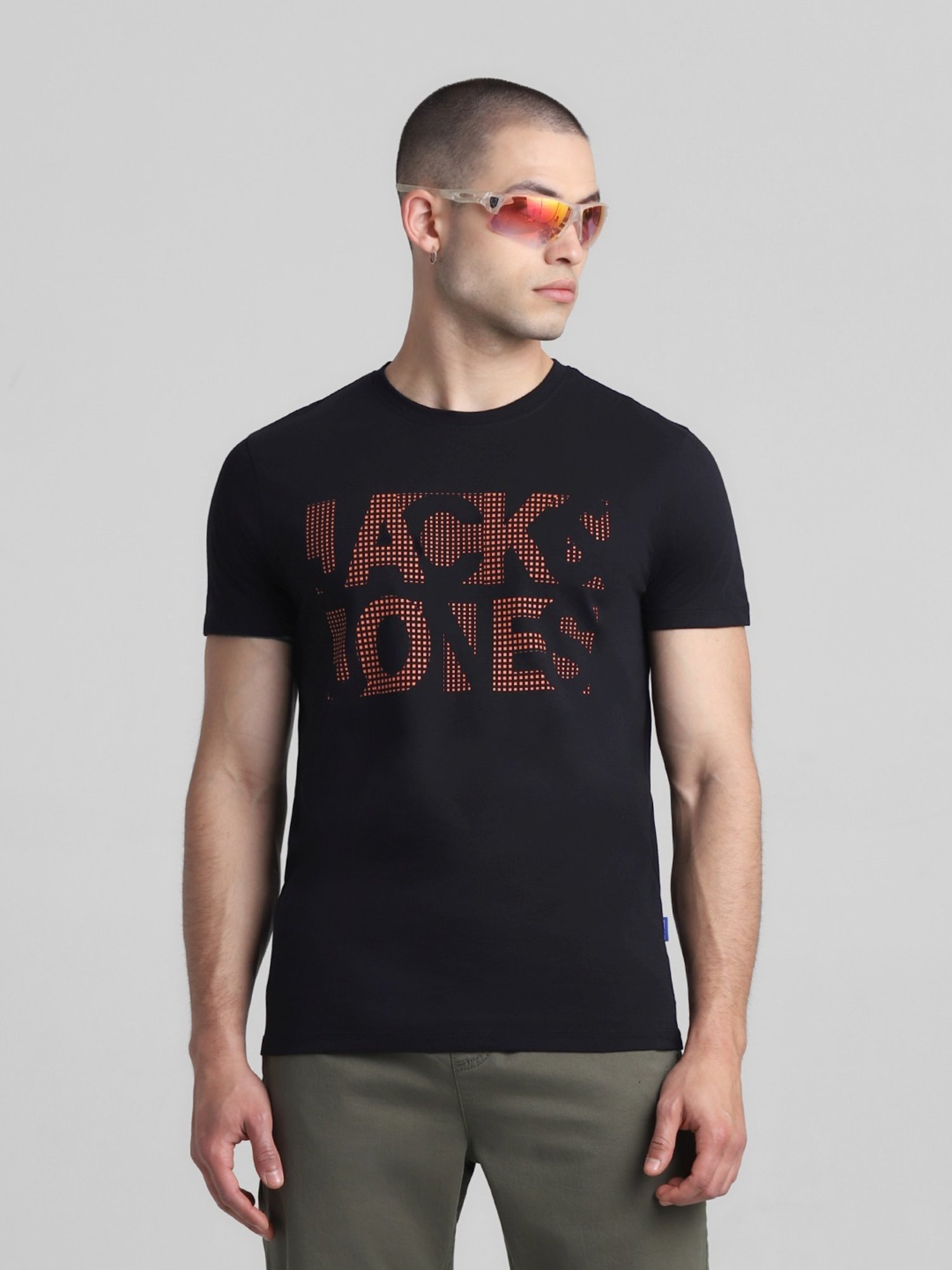 Jack & Jones Jet Black Cotton Slim Fit Printed T-Shirt