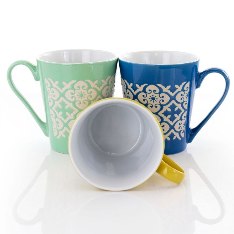 Gibson Home Windcrest 3 Piece 12.5 Ounce Cone Shaped Stoneware Cup Set in Assorted Colors