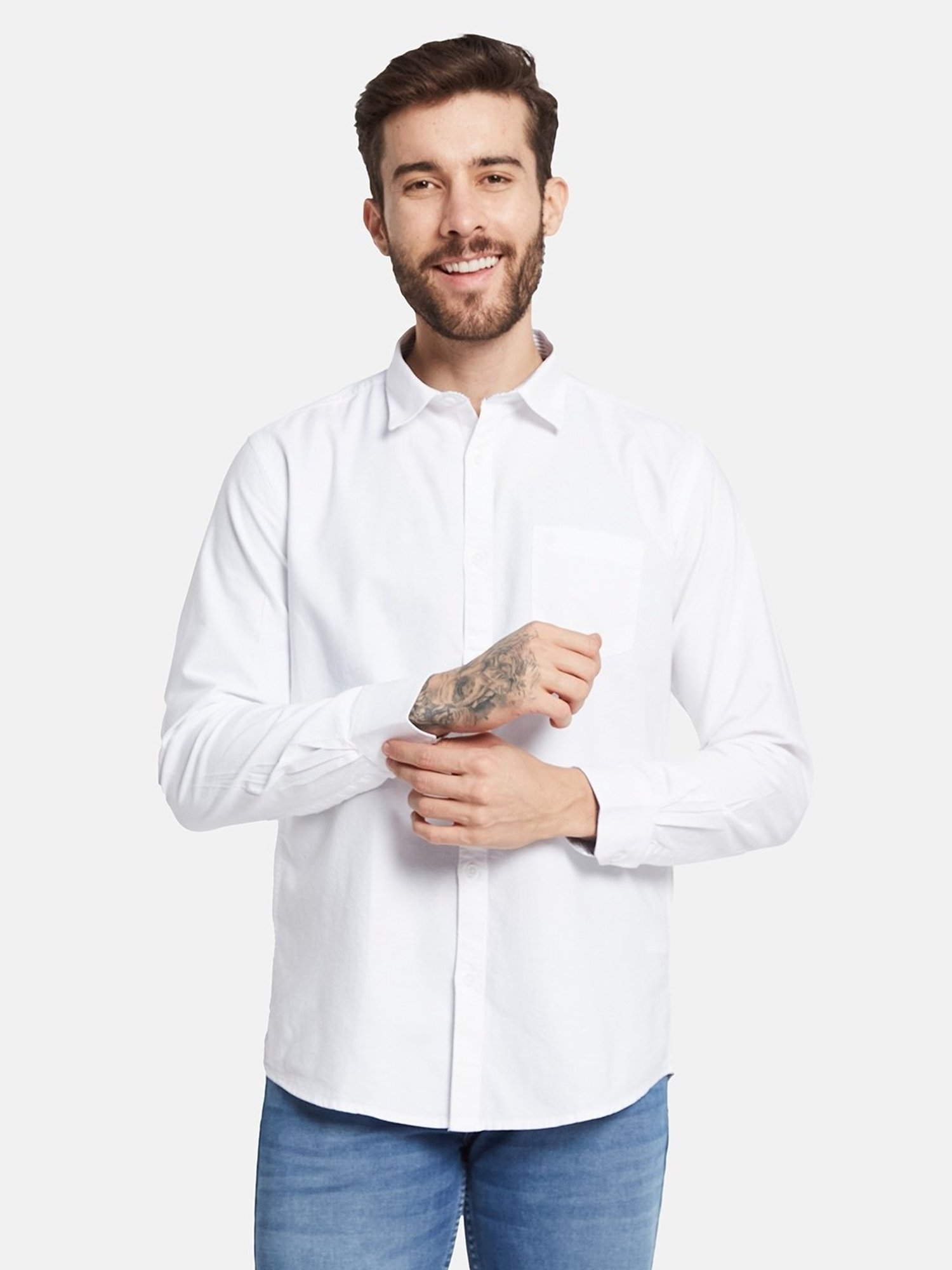 Mettle White Cotton Regular Fit Shirt