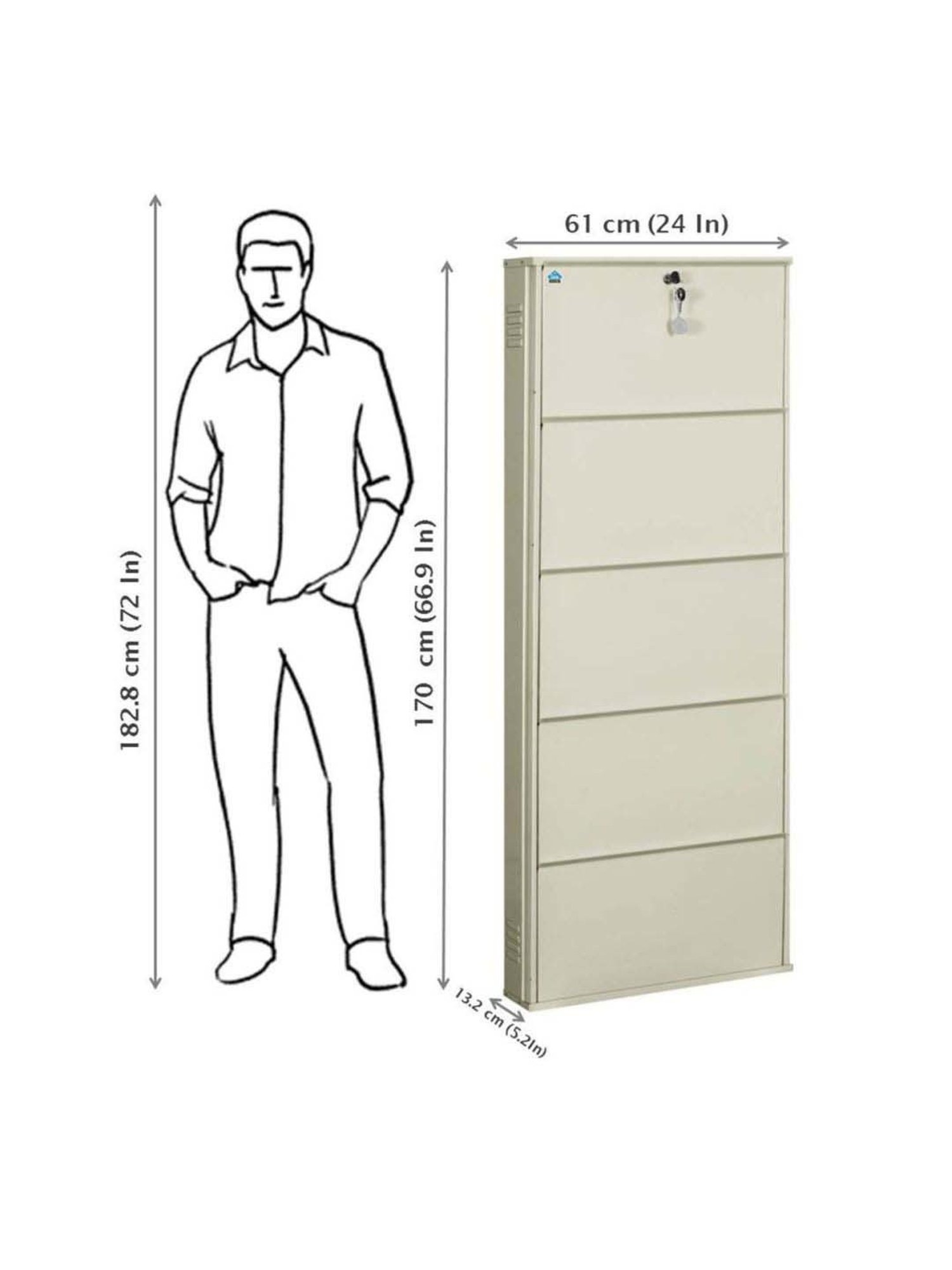 Delite Kom Metal Shoe Rack - 24" 5 Shelf, Ivory, PowderCoat, Wall Mount, DIY