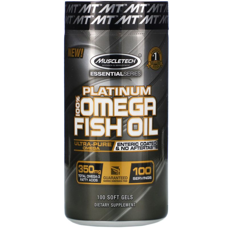Muscletech Essential Series, Platinum 100% Omega Fish Oil, 100 Soft Gels, Omegas and FishOil