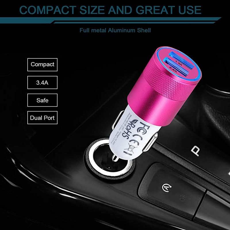 Car Charger Adapter, 3.4a Fast Charging Dual Port Cargador de Carro Lighter Adapter for iPhone SE 11Pro Max X XR XS Max 8 Plus, iPad, Samsung Galaxy A10 S10 Plus S10e S9 Note 8, LG, GPS (2 Pack)