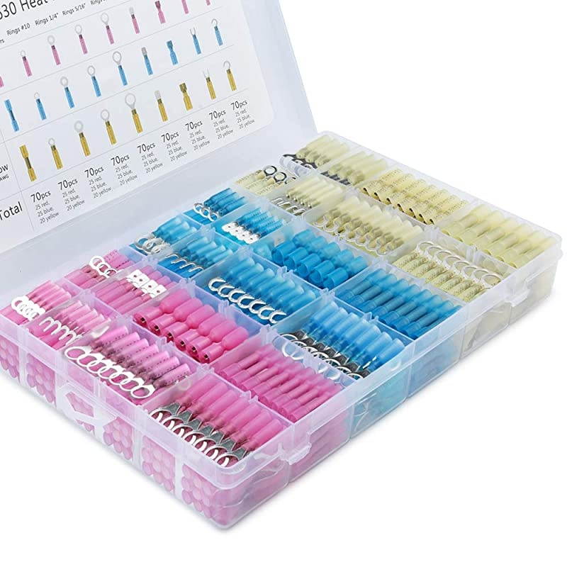 300 Pcs Heat Shrink Wire Connectors,  Waterproof Marine Electrical Wire Terminals Kit Automotive Copper Wire Electrical Connectors
