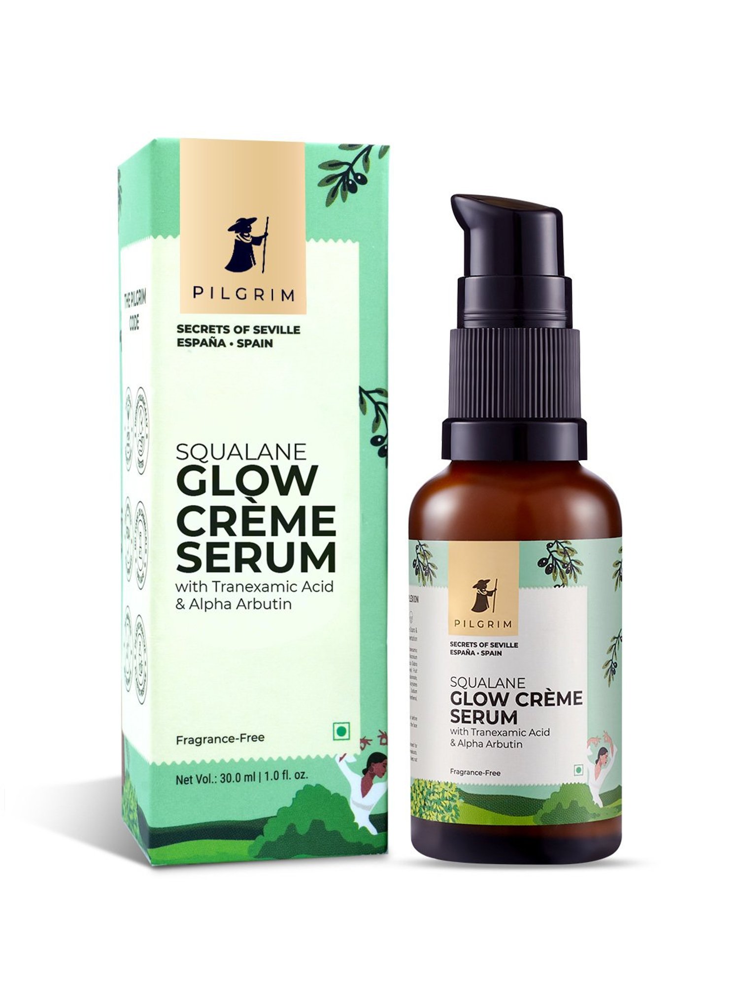 Pilgrim Squalane (Plant Derived) Glow Creme Serum with Tranexamic Acid & Alpha Arbutin - 30 gm