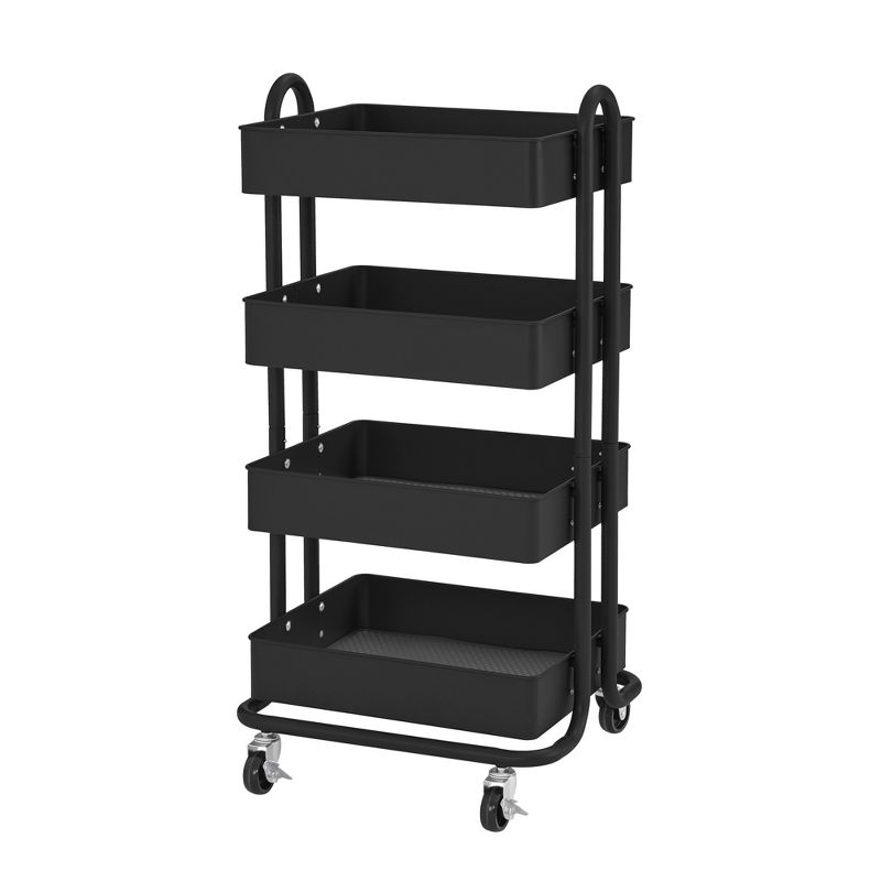 ECR4Kids 4-Tier Heavy-Duty Rolling Utility Cart - Mobile Storage Organizer - Black