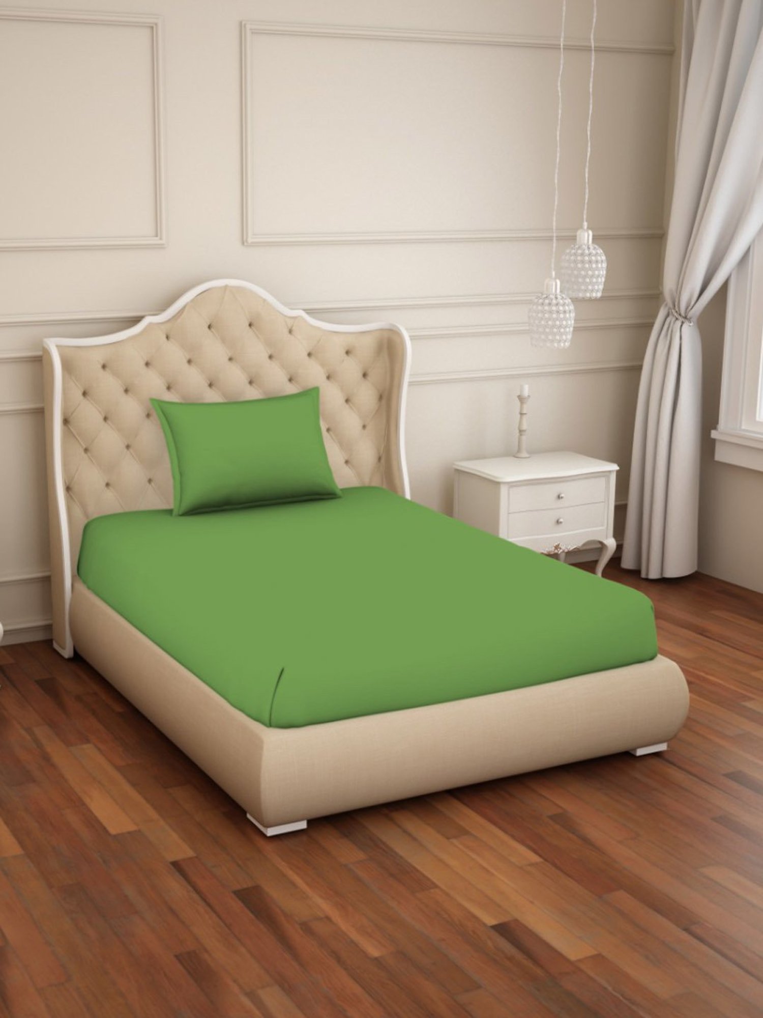 Welspun Restora Solid Green 150 TC Cotton Single Bed Sheet with 1 Pillow Cover