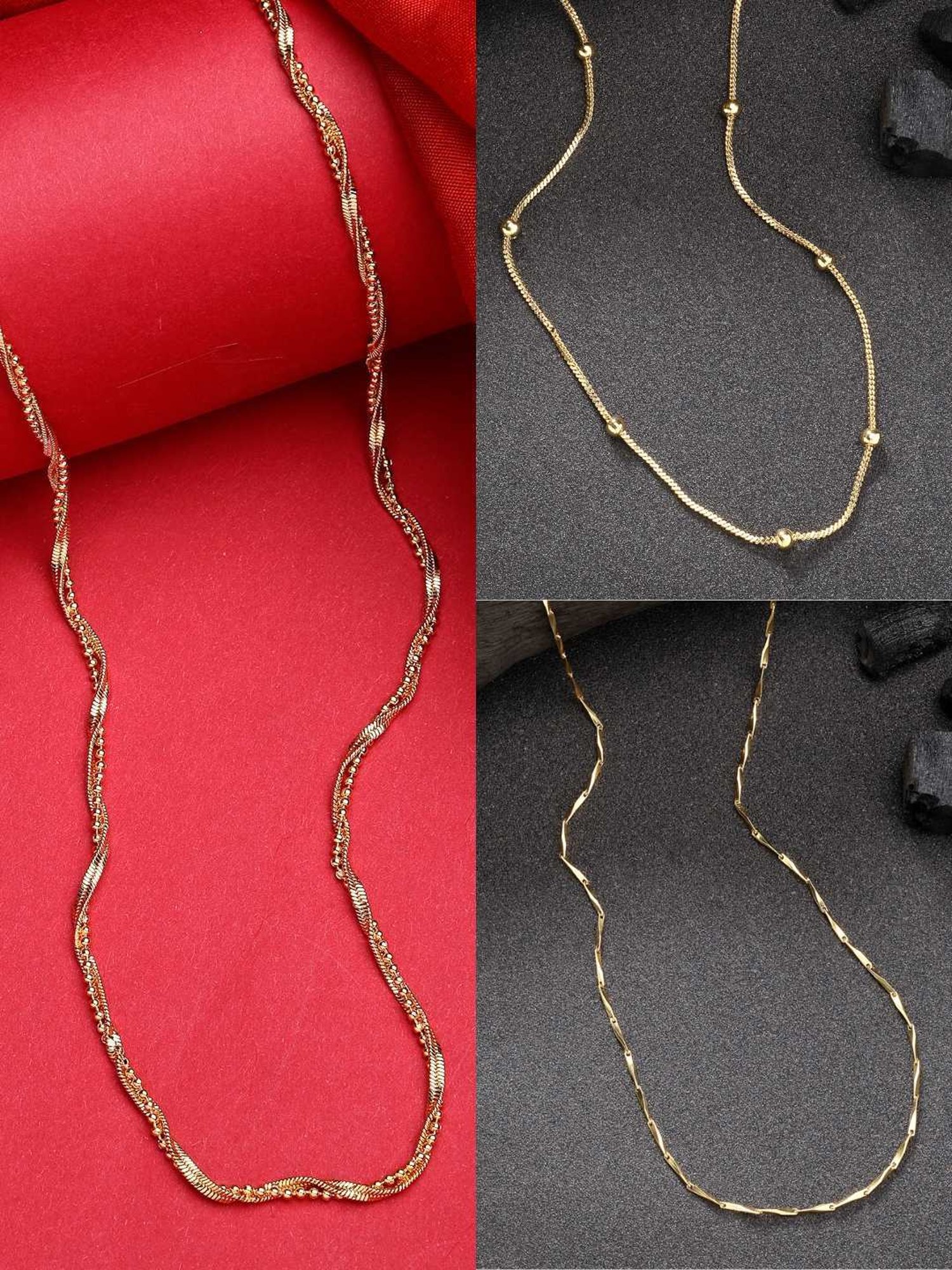 NVR Women's Gold-Plated Minimal Chain - Set of 3