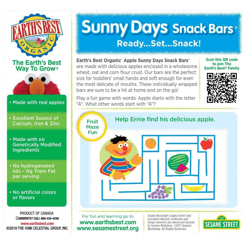 Earth's Best Organic Sunny Day Toddler Snack Bars with Cereal Crust Made with Real Apples - 8ct