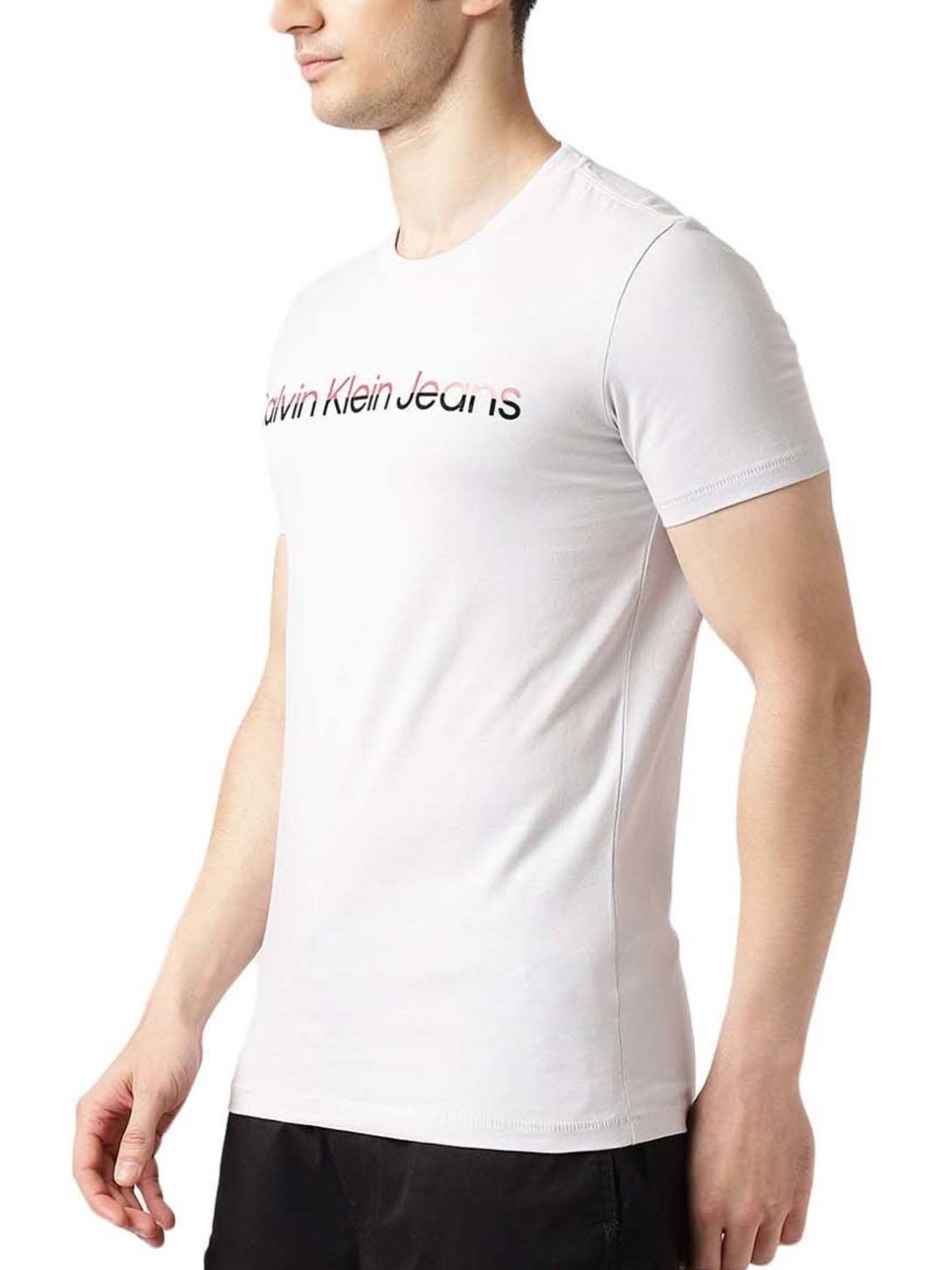 Calvin Klein Jeans Ghost Grey Cotton Slim Fit T-Shirt