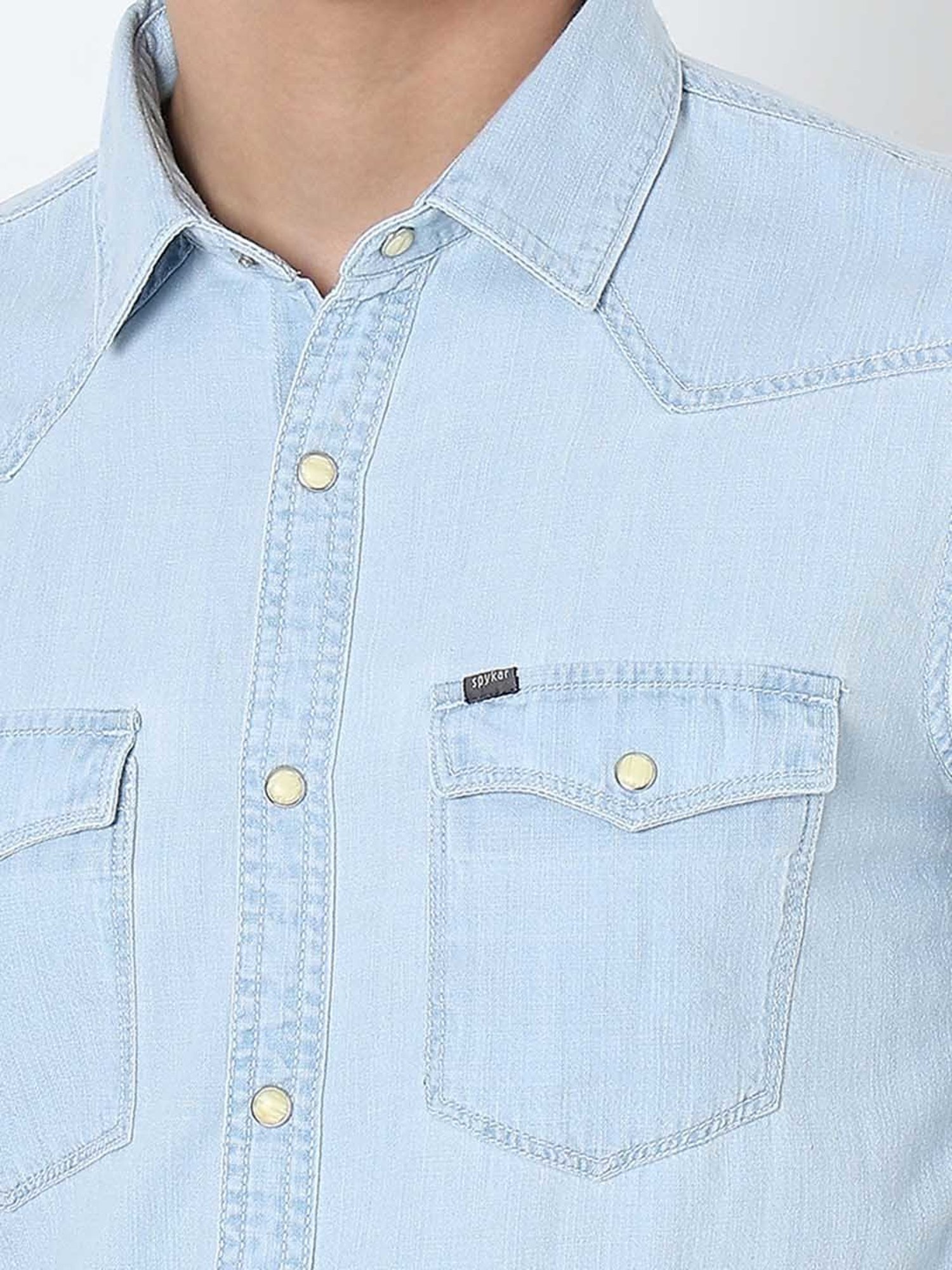 Kuons Avenue Cobalt Blue Slim Fit Denim Shirt