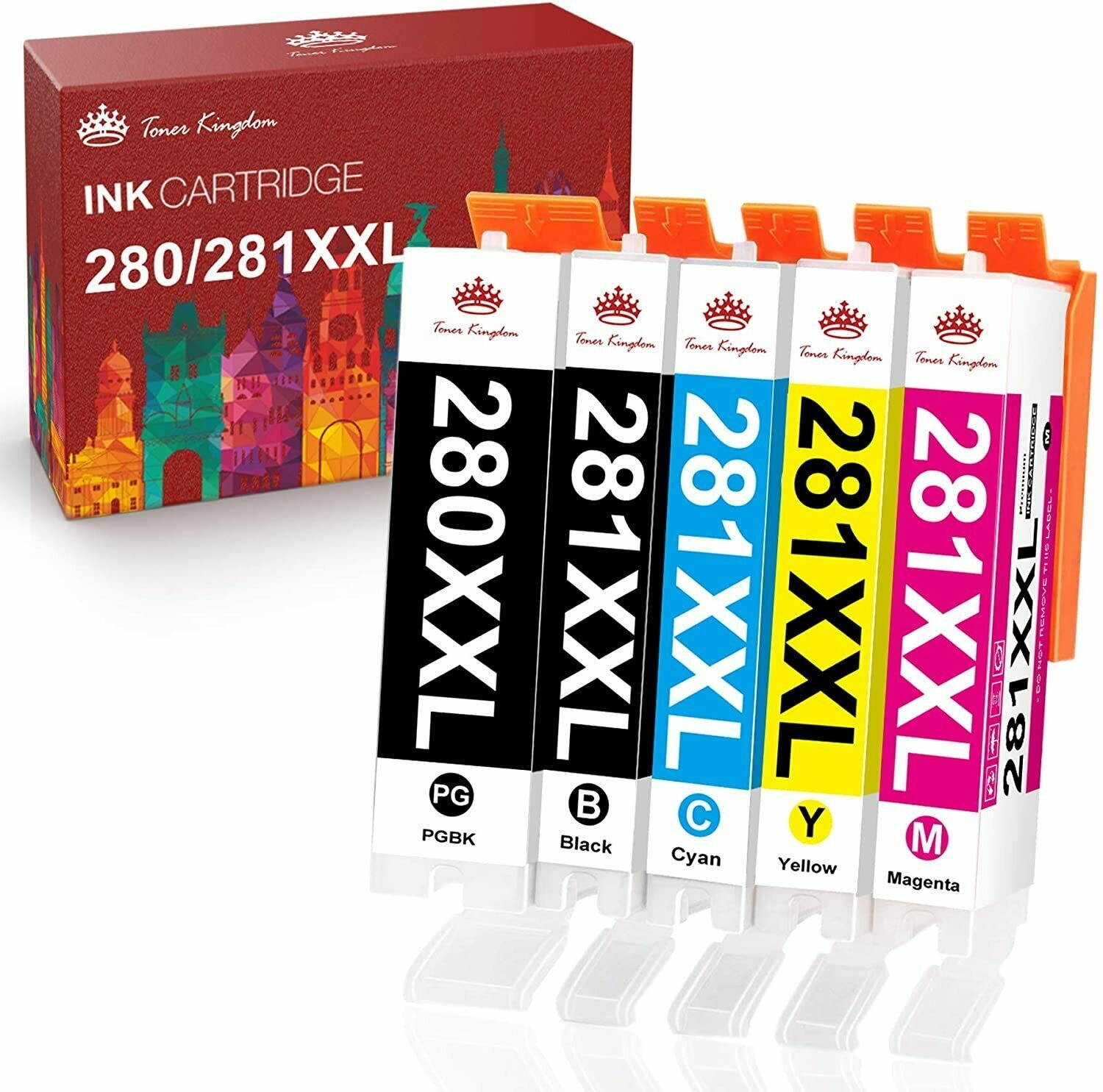 5 Pack (PGB1, B1, C1, M1, Y1) Ink Lot for Canon PGI-280 CLI-281 XXL PIXMA TS8120 TS8220 TS9120 TS9520 TR7520