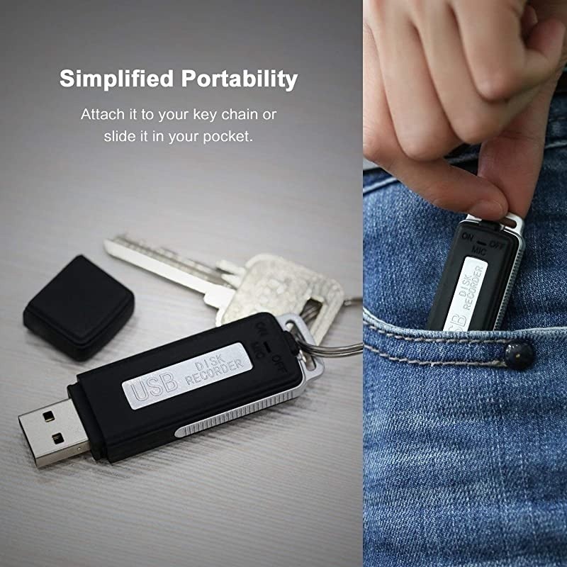 Mini Voice Recorder 16GB Small USB Recording Compatible with WindowsSlim Digital Sound Audio Record Device Black