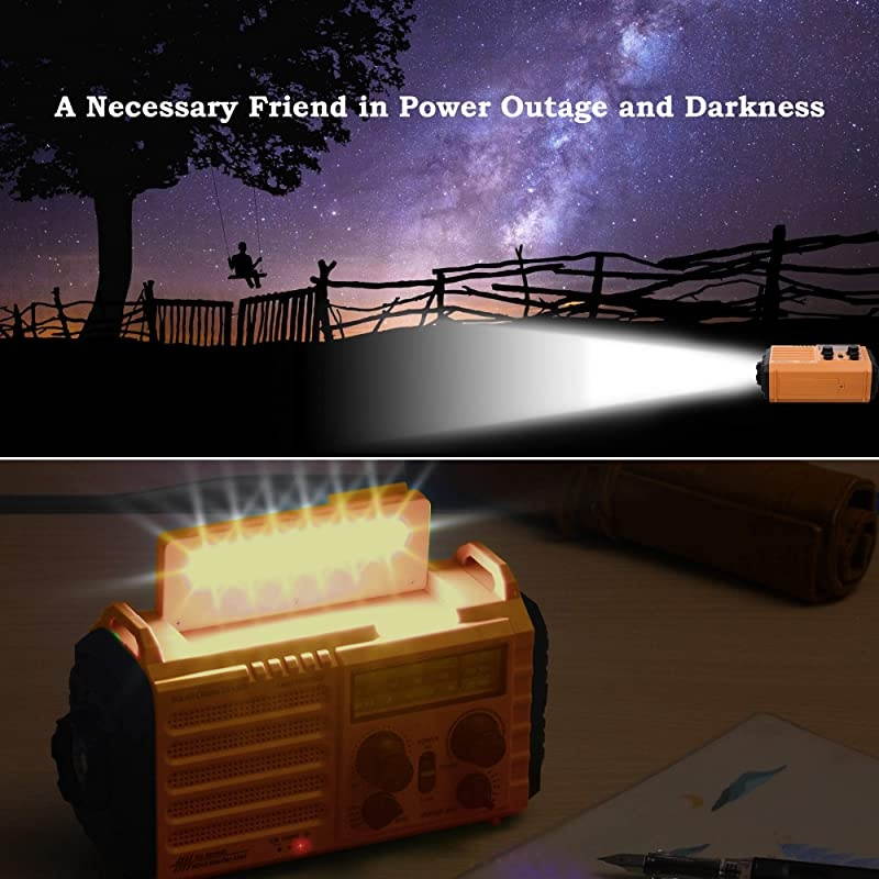 Weather Radio for Household Outdoor Emergency Portable AMFM SW Radio 5 Way Powered SolarHand Crank2000mAh Rechargeable Power BankUSB Charger LED Flashlight Reading Lamp Compass Strap
