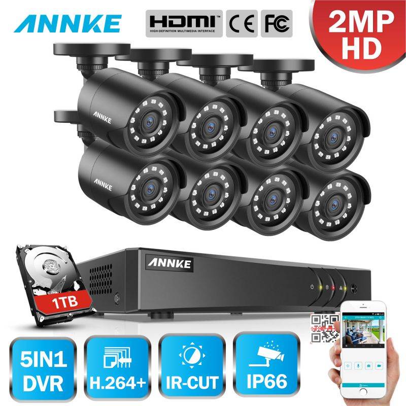 ANNKE 8CH Security Camera System HD-TVI 1080P Lite H.265+ DVR with 8&times;1080P HD Indoor/Outdoor Weatherproof CCTV Cameras, Motion Alert, Remote Access with 1TB HDD
