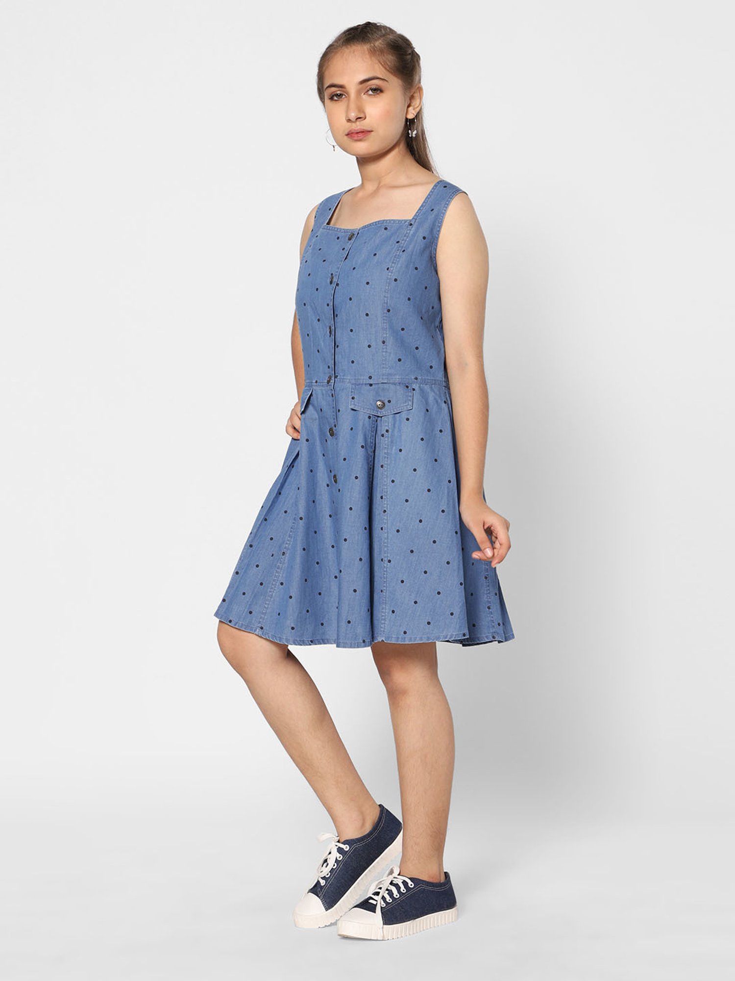 TeenTrums Girls Blue Printed Fit & Flare Dress
