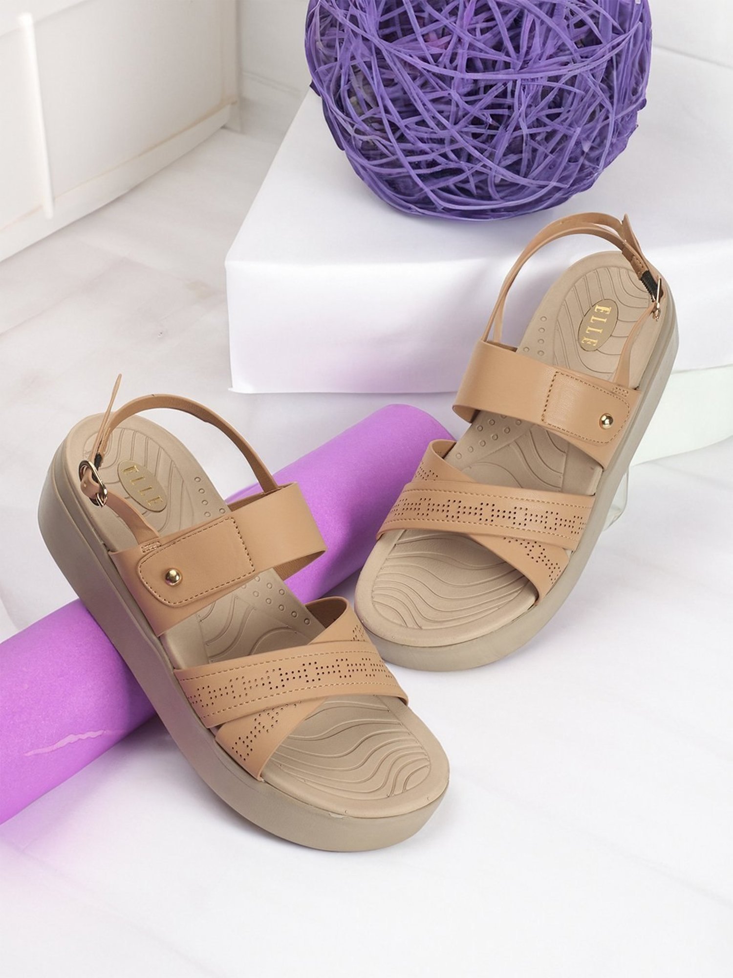 Elle Women's Beige Back Strap Sandals
