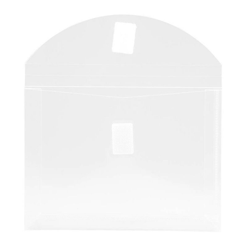 JAM Paper 5 1/2'' x 7 1/2'' 12pk Plastic Envelopes with Hook & Loop Closure, 1" Expansion, Index Booklet - Clear