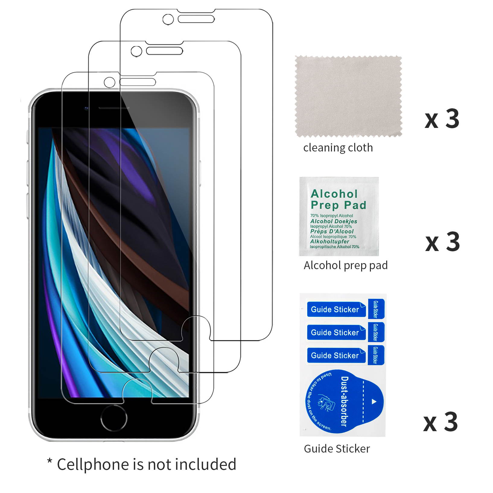 3Pcs Tempered Glass Film for iPhone SE(2020) 2nd Generation Screen Protector and iPhone 8/7 Screen Protector 4.7"