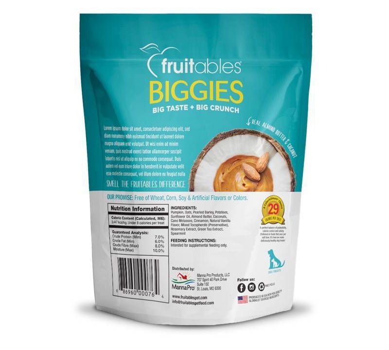 Fruitables Biggies Almond Butter & Coconut Crunchy Dog Treats - 16oz