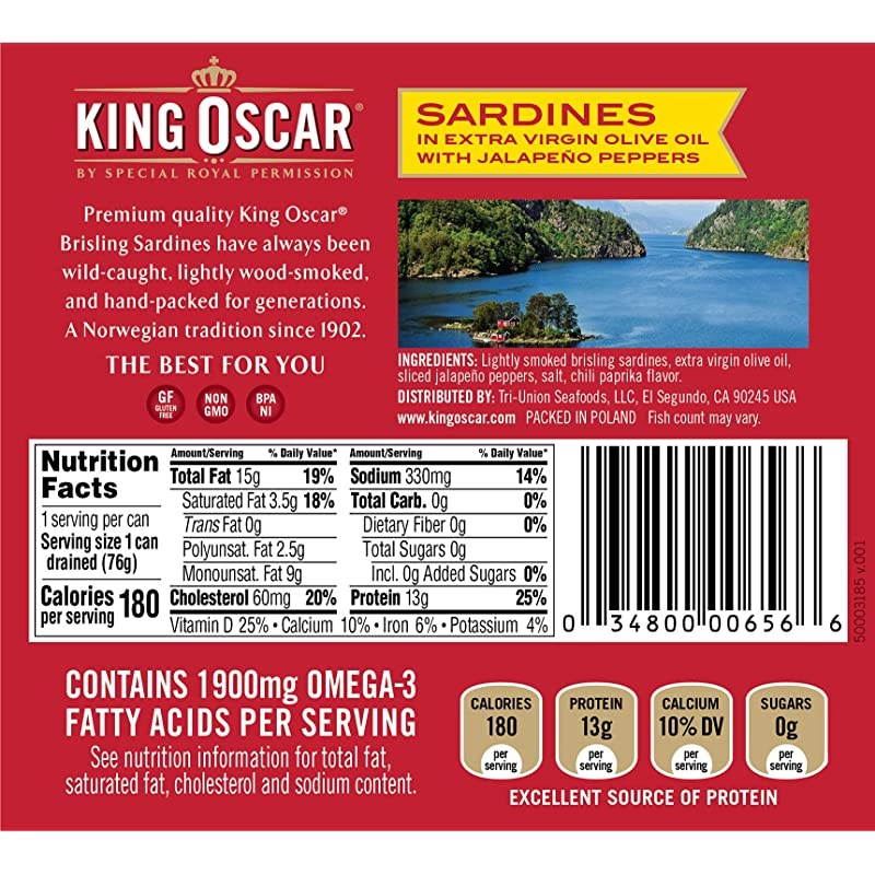 Wild Caught Sardines in Extra Virgin Olive Oil Hot Jalapeno Peppers 375 Ounce Pack of 12