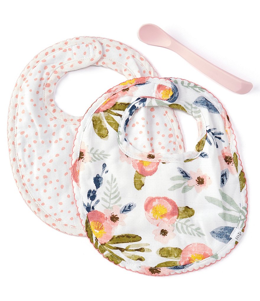 Mud Pie Baby Girls Secret Garden 2-Pack Bibs & Spoon Set