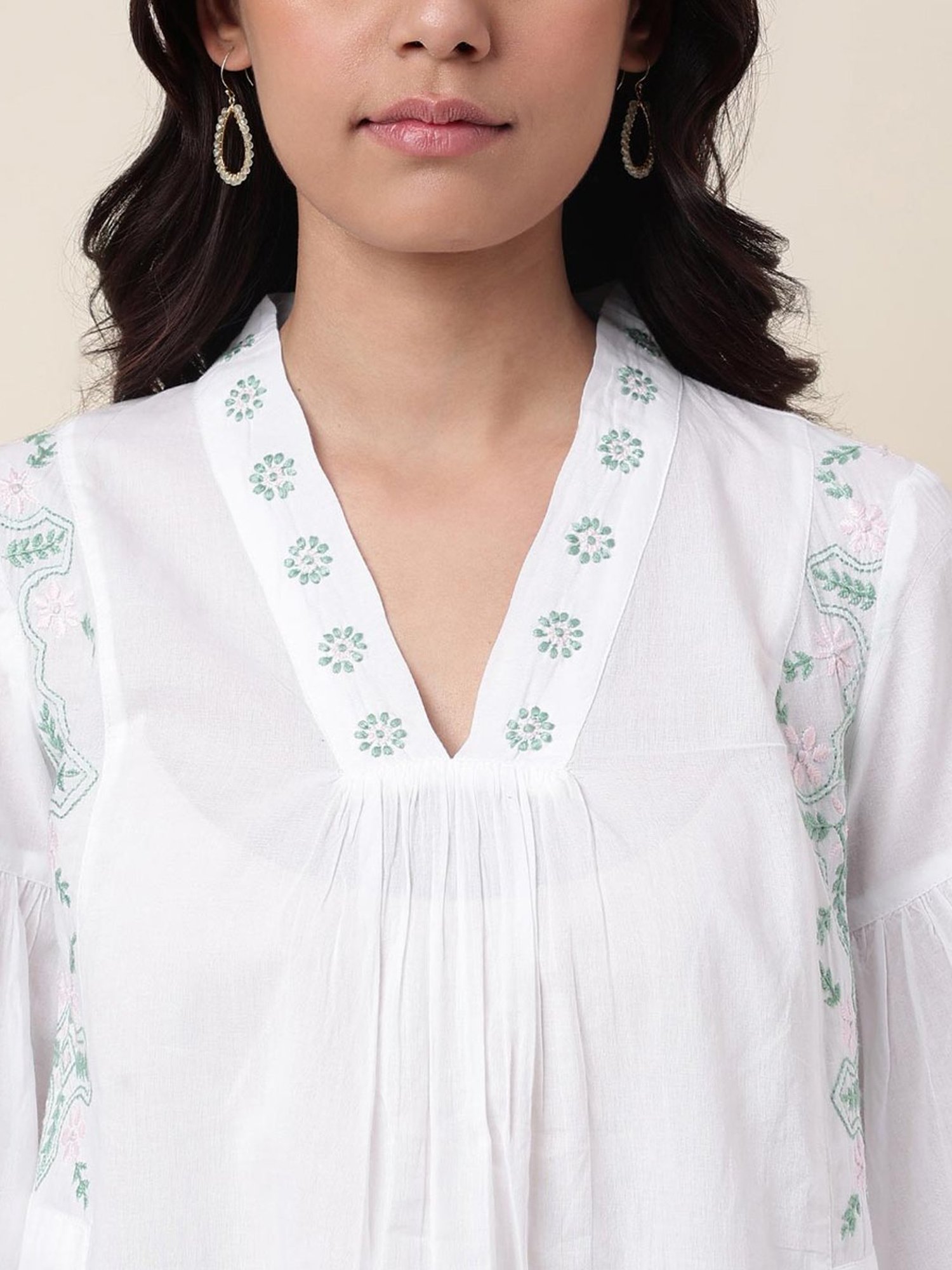 Fabindia White Cotton Embroidered Tunic