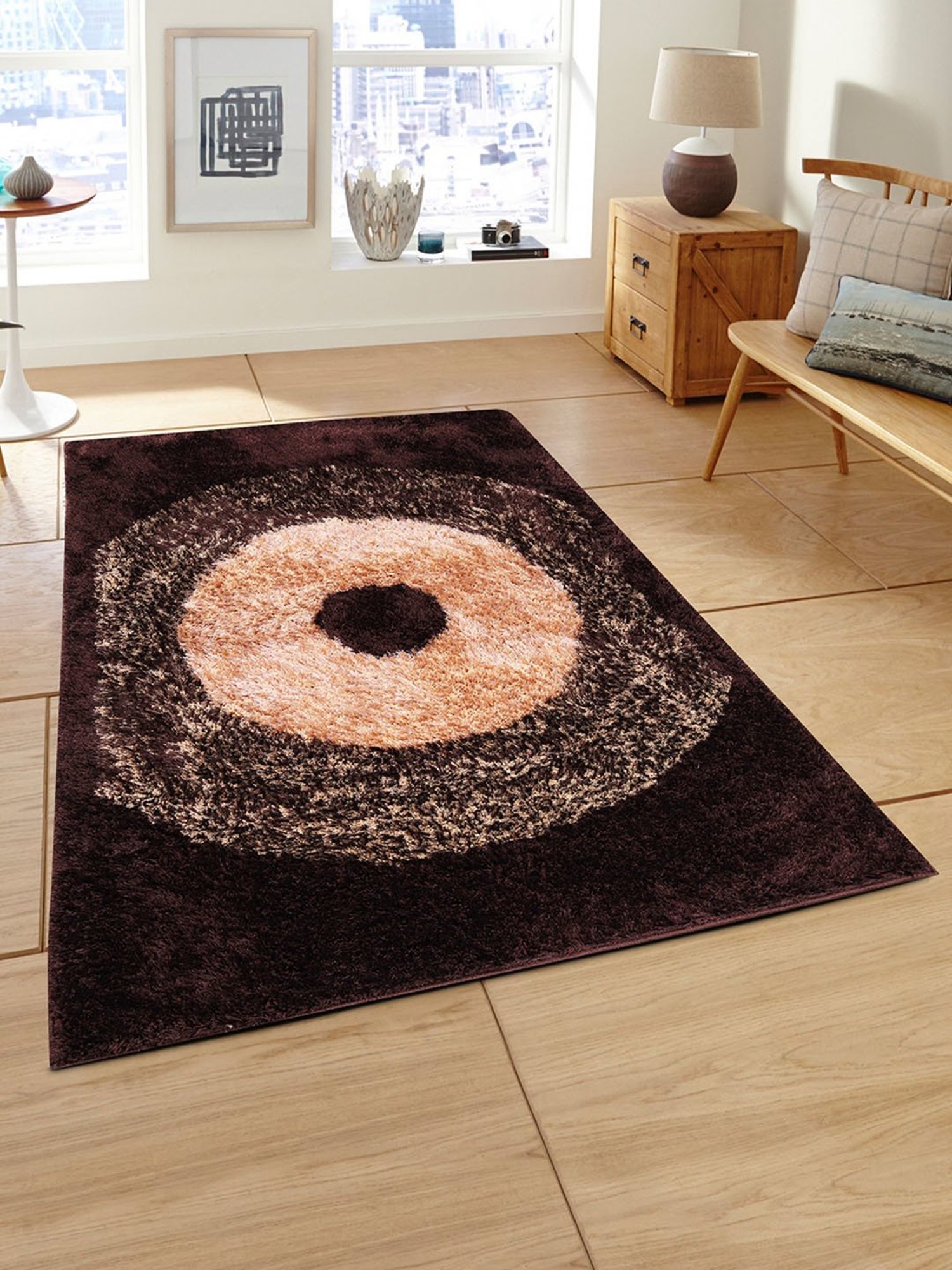 Romee Coffee Brown Polyester Geometric Carpets