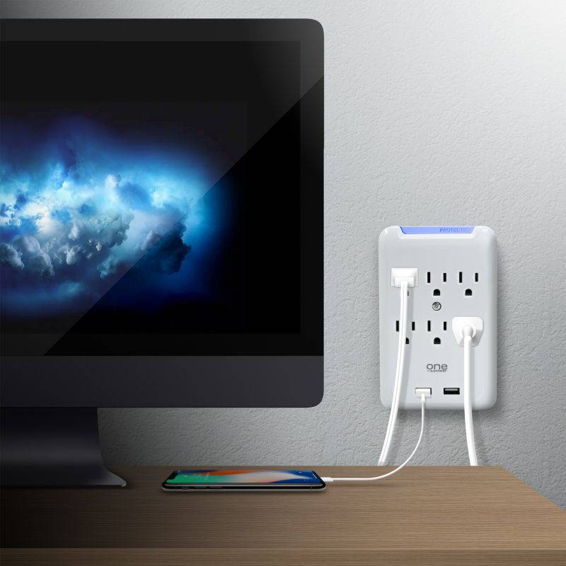 6 Outlet/2 USB Surge Protection Wall Tap by ONE POWER