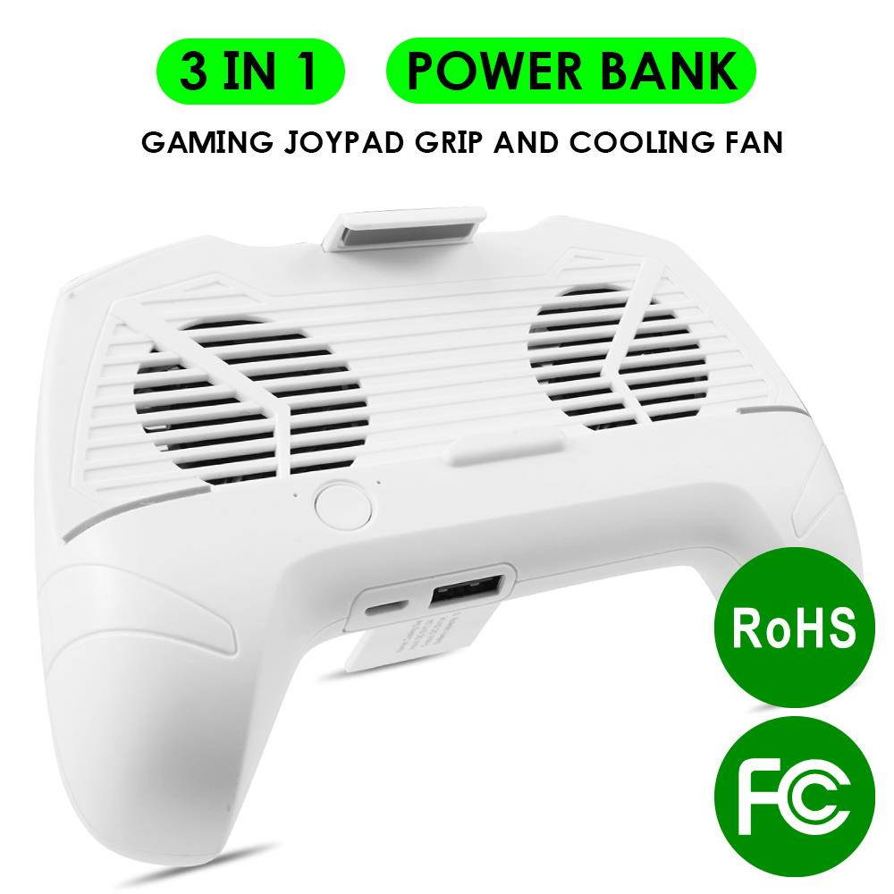 Gamepad Comfort Grip with Integrated Cooling Fan and Power Bank Battery Charger - White