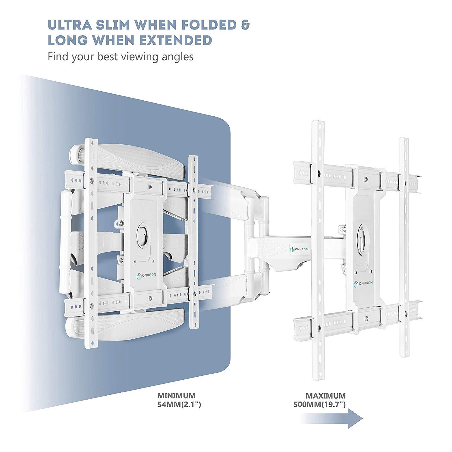 ONKRON Wall Mount Articulating Heavy-Duty TV Bracket 42 to 70 Inch LCD LED Flat Screen TVs White (M6L)