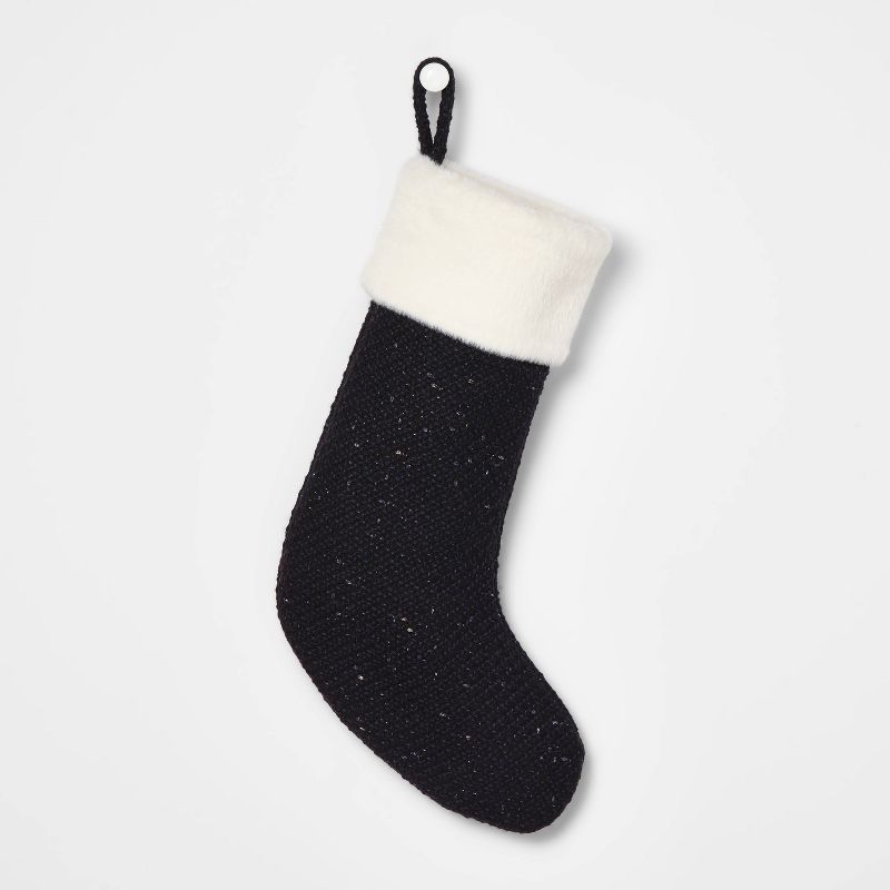 Blended Tweed Christmas Stocking with Faux Fur Cuff Navy - Wondershop™