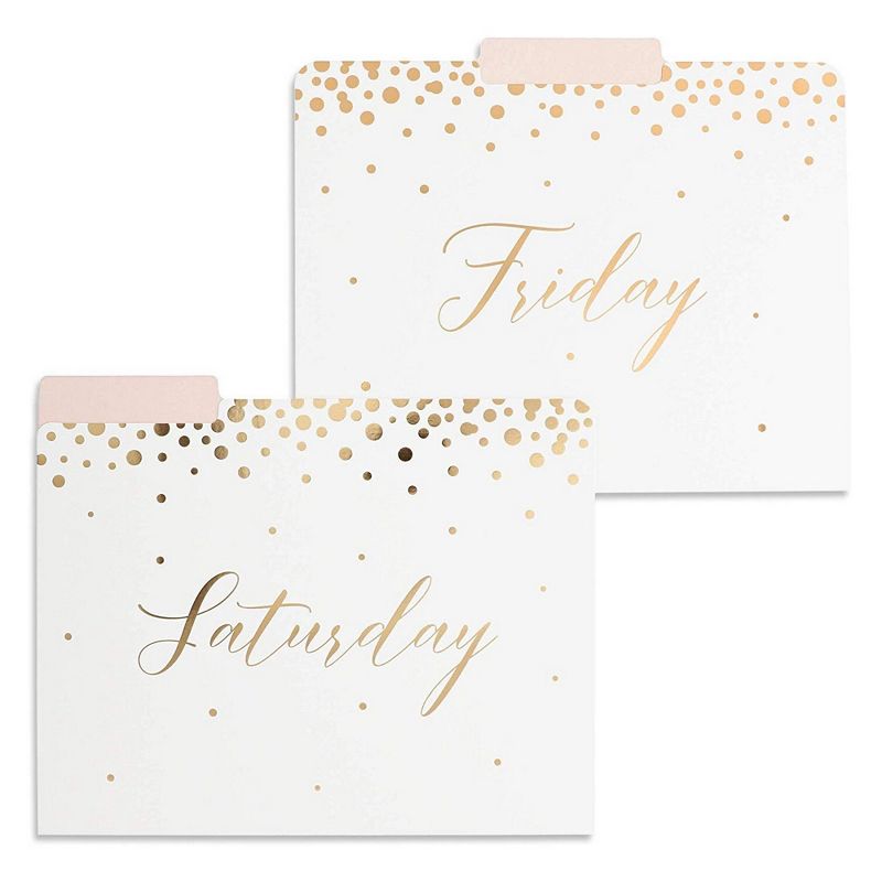 12-Pack Decorative File Folders, Monday to Sunday, Pink & Gold Foil Polka Dots, 9 x 11.5"