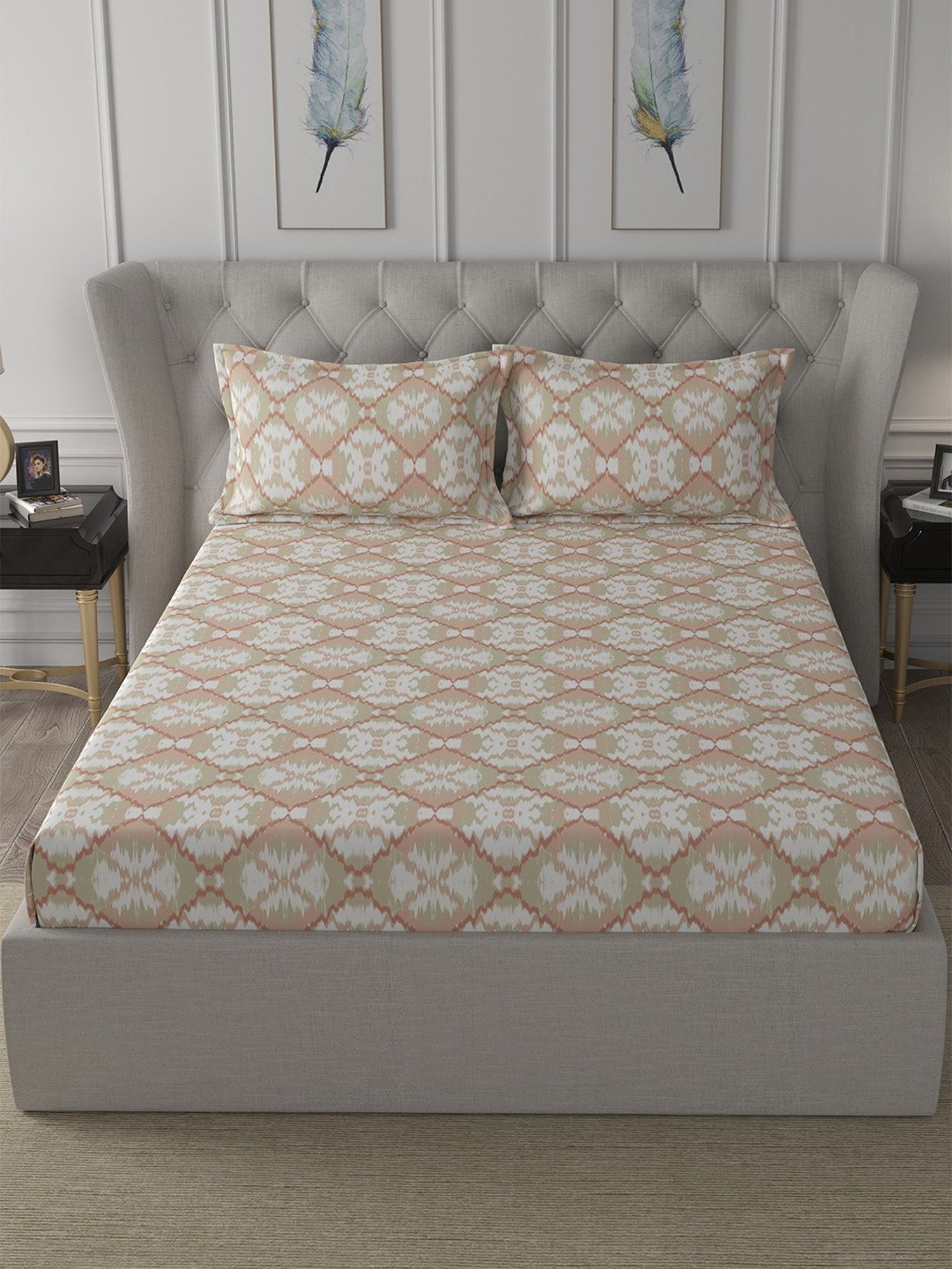 In-House by Maspar Red 200 TC Cotton Printed Bed Sheet with 2 Pillow Cover