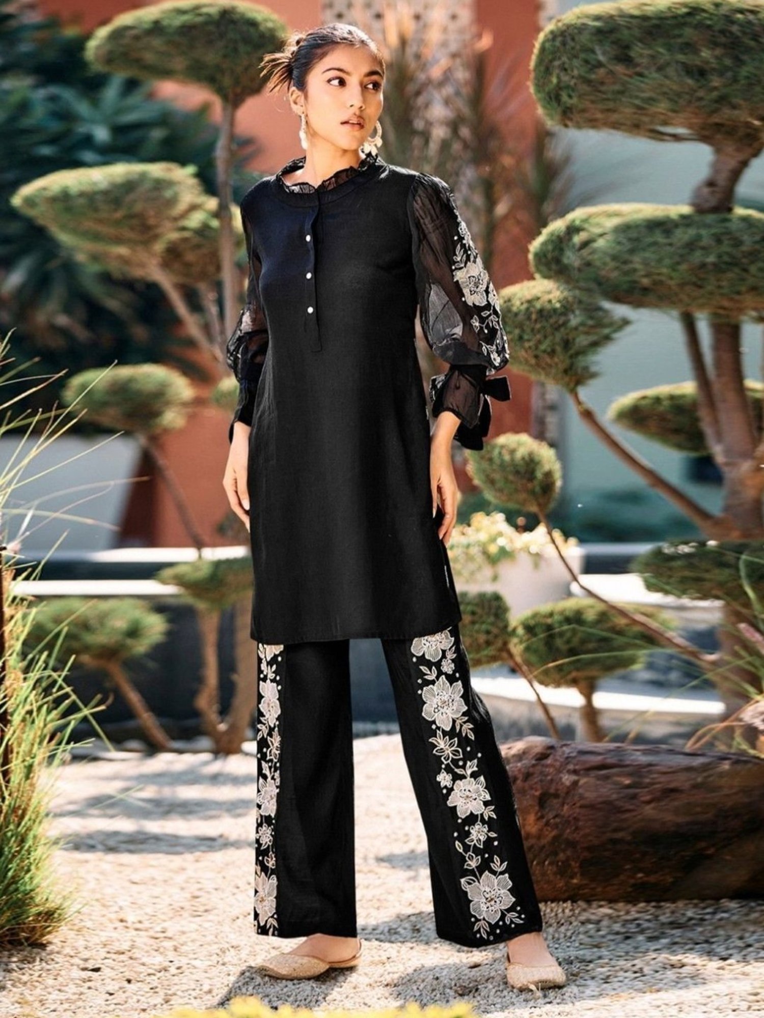 Autumnlane Alice Black Applique & Embroidery Tunic With Pant