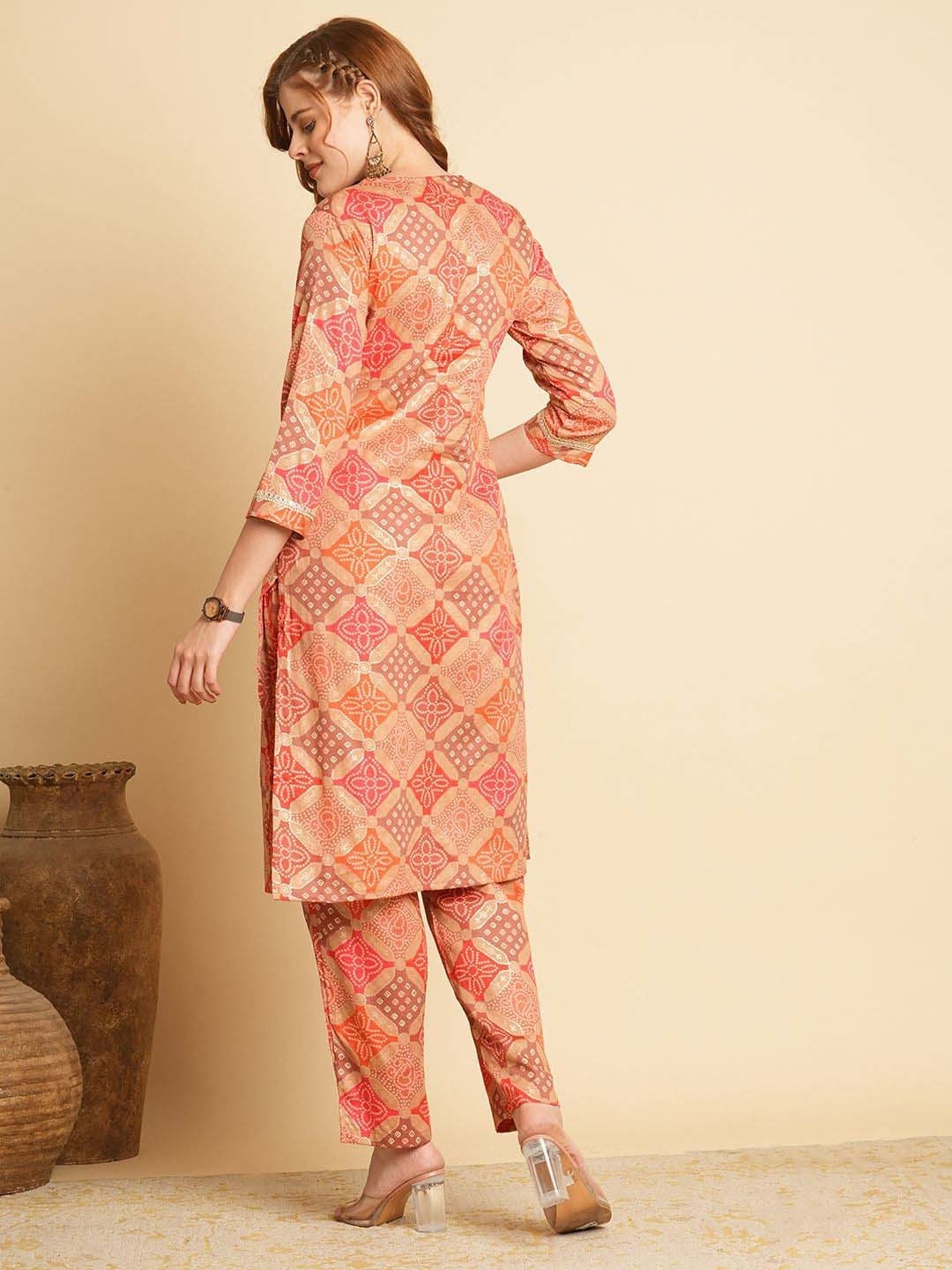 Fashor Peach Printed Kurta & Pant Set