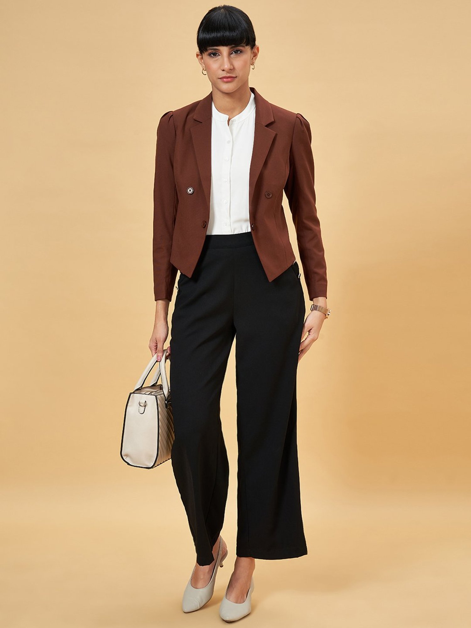 Annabelle by Pantaloons Sorrel Brown Regular Fit Formal Blazer