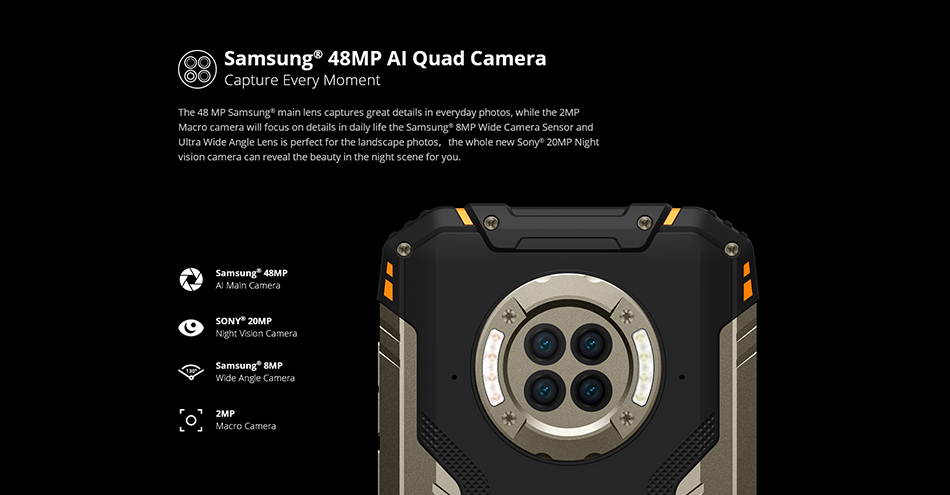 DOOGEE S96 Pro 8GB + 128GB Smartphone with Night Vision Camera Helio G90 Phones 4G Dual SIM 48MP+20MP+16MP Camera Android 10 6350mAh Battery IP68/IP69K Waterproof GPS/NFC