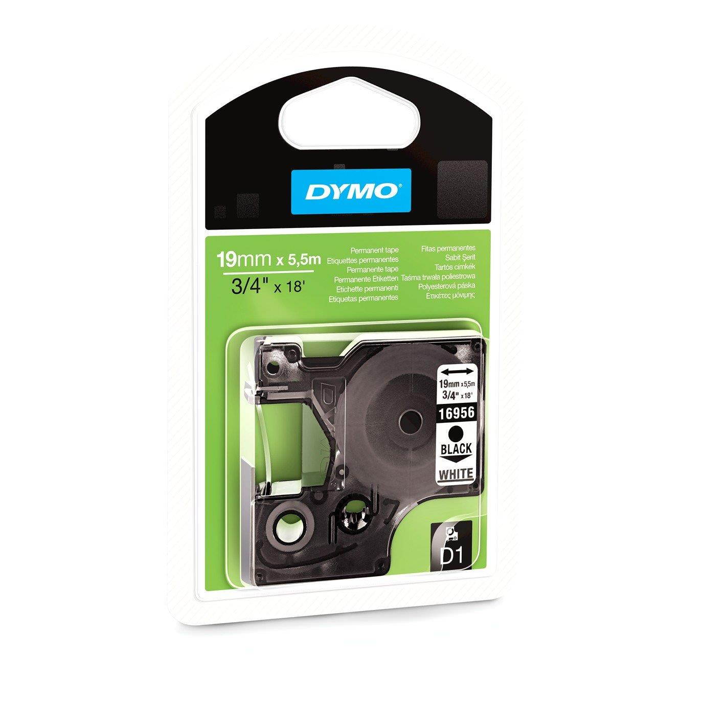 DYMO Permanent D1 Labeling Tape for LabelManager Label Makers, Black print on White tape, 3/4" W x 18' L, 1 cartridge (16956)