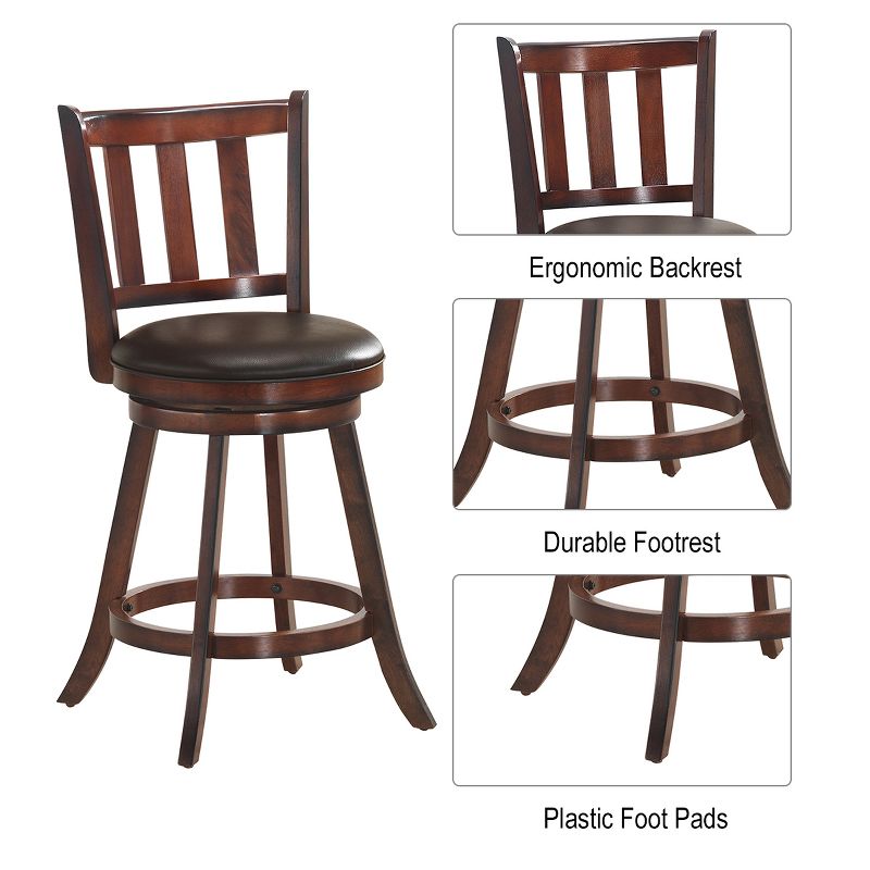 Costway Set of 2 25'' Swivel Bar stool Leather Padded Dining Kitchen Pub Bistro Chair High Back
