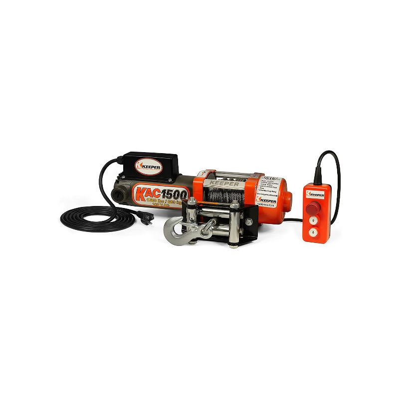 Keeper KAC15042 110/120 Volt AC 1500 Pound Capacity Garage and Workshop Electric Winch with Hand Held Corded Remote and 42 Foot Galvanized Wire Rope