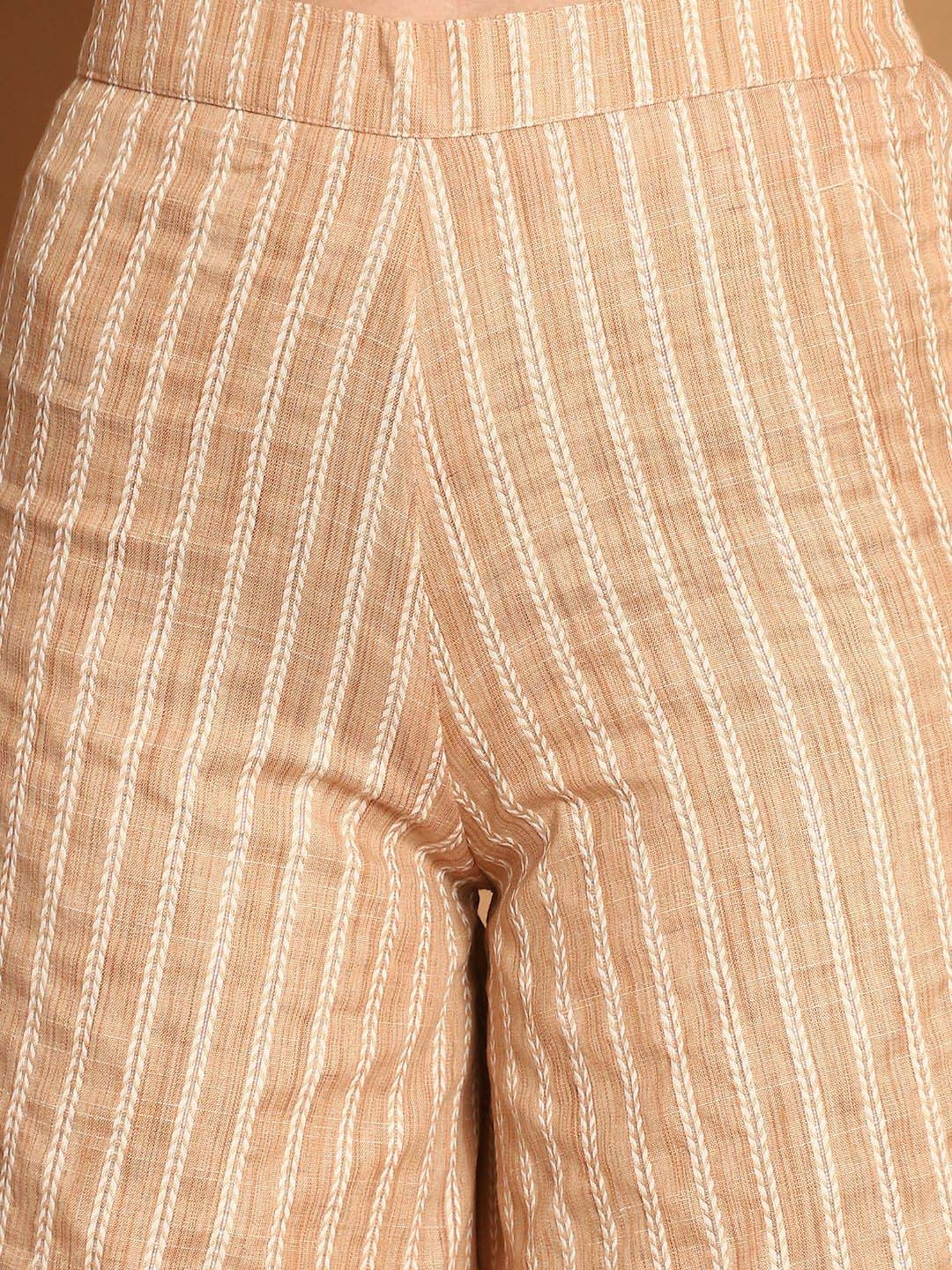 Jompers Beige Woven Pattern Kurta Palazzo Set With Dupatta