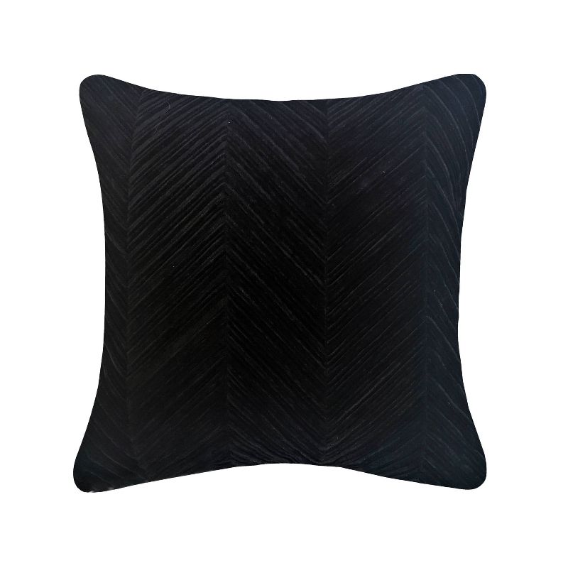 Chevron Velvet Throw Pillow Black - Edie@Home